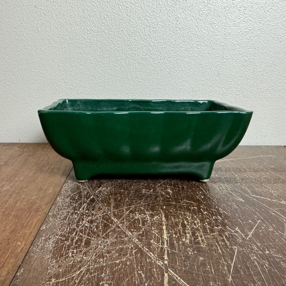 Vintage Dark Hunter Green Ceramic Footed Rectangular Planter Succulent Pot - Picture 9 of 9